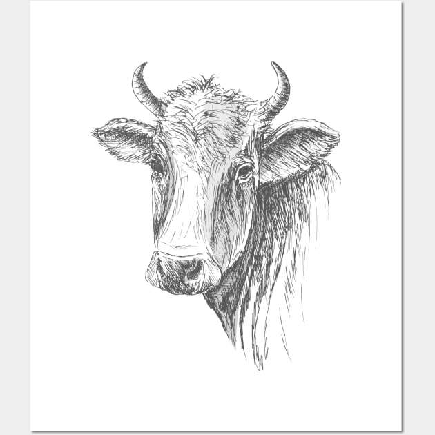 Cow Face Sketch Wall Art by Mako Design 